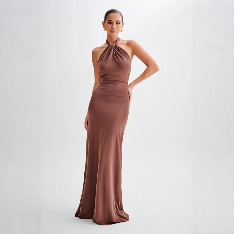 Long Dress for Women with Open Back – Fitted Halter Cut