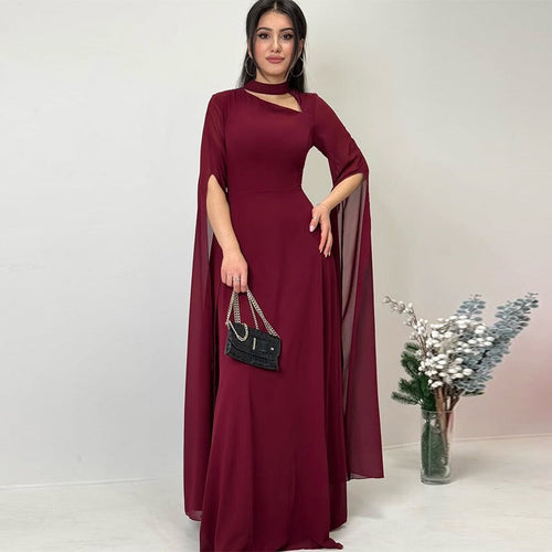 Women's Long Dress A-Line – Asymmetric Neckline with Cutout