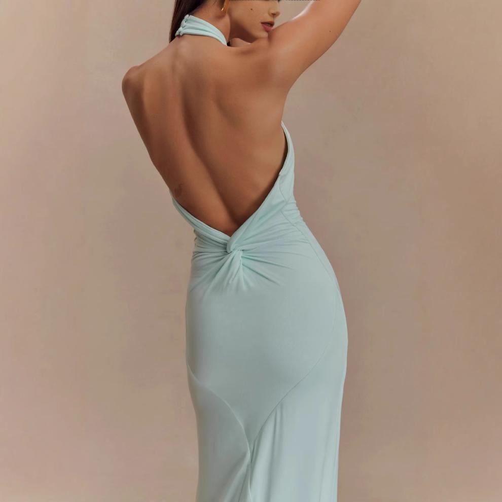 Long Dress for Women with Open Back – Fitted Halter Cut
