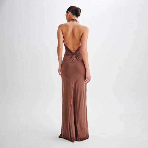 Long Dress for Women with Open Back – Fitted Halter Cut