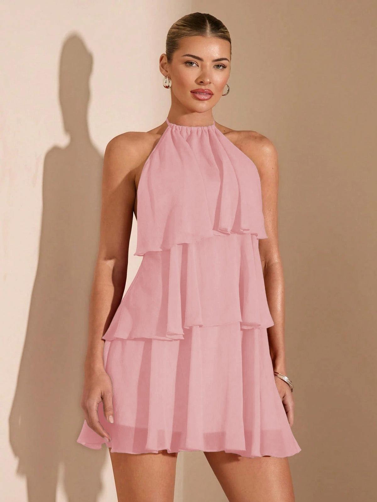 Women's Mini Dress with Laces and Ruffles – Romantic Irregular Hem