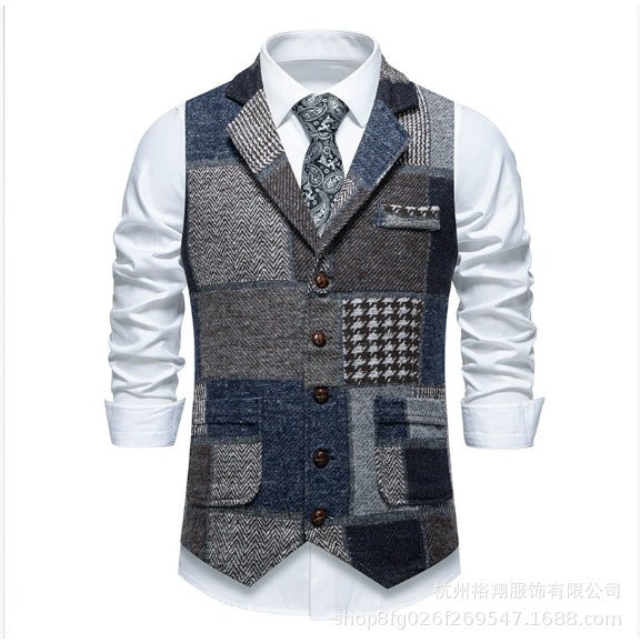 Men's Patchwork Suit Waistcoat – Tailored Structured Fit in Textured Fabric