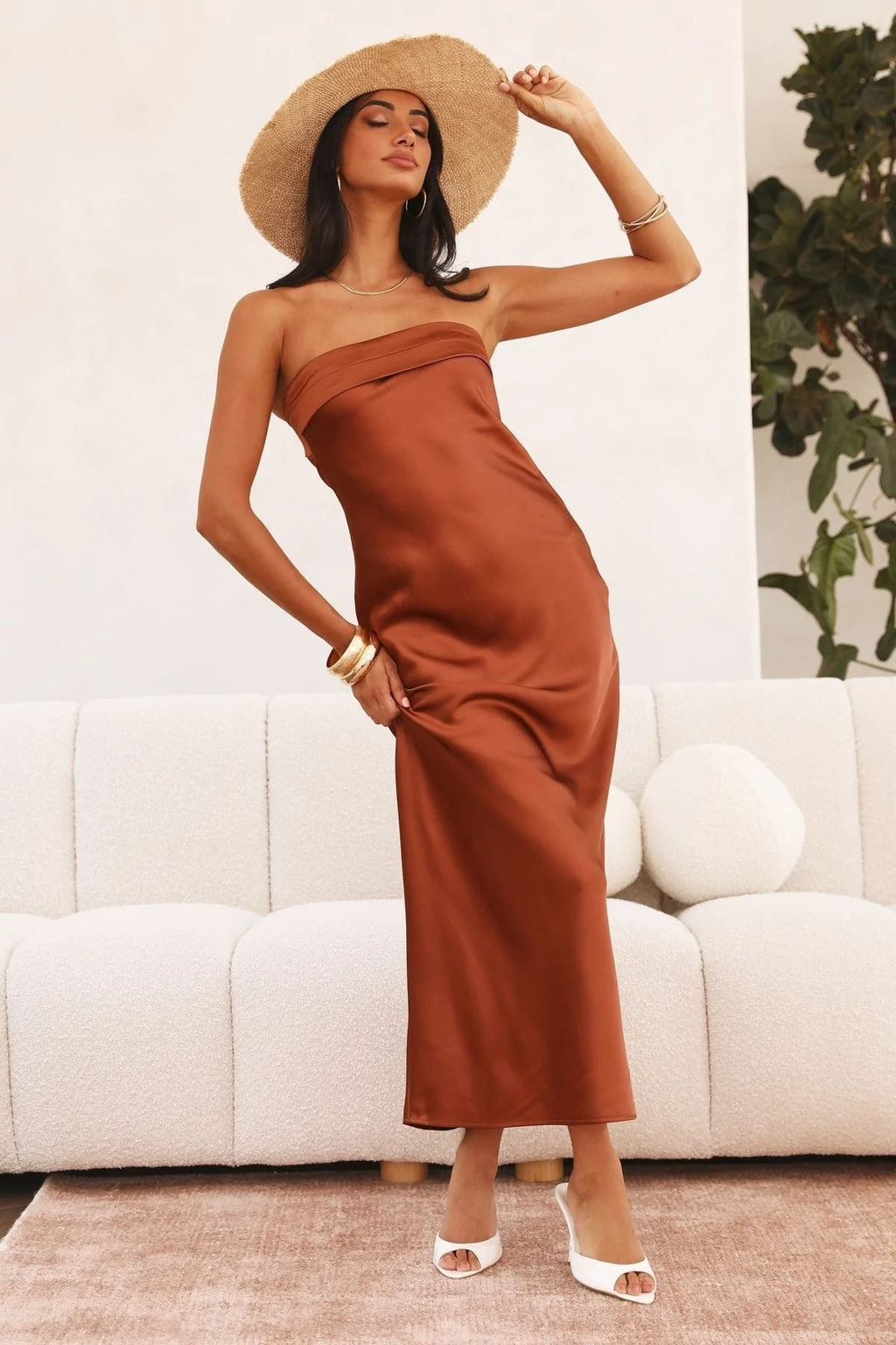 Women's Satin Knitted Backless Dress – Cross Neckline