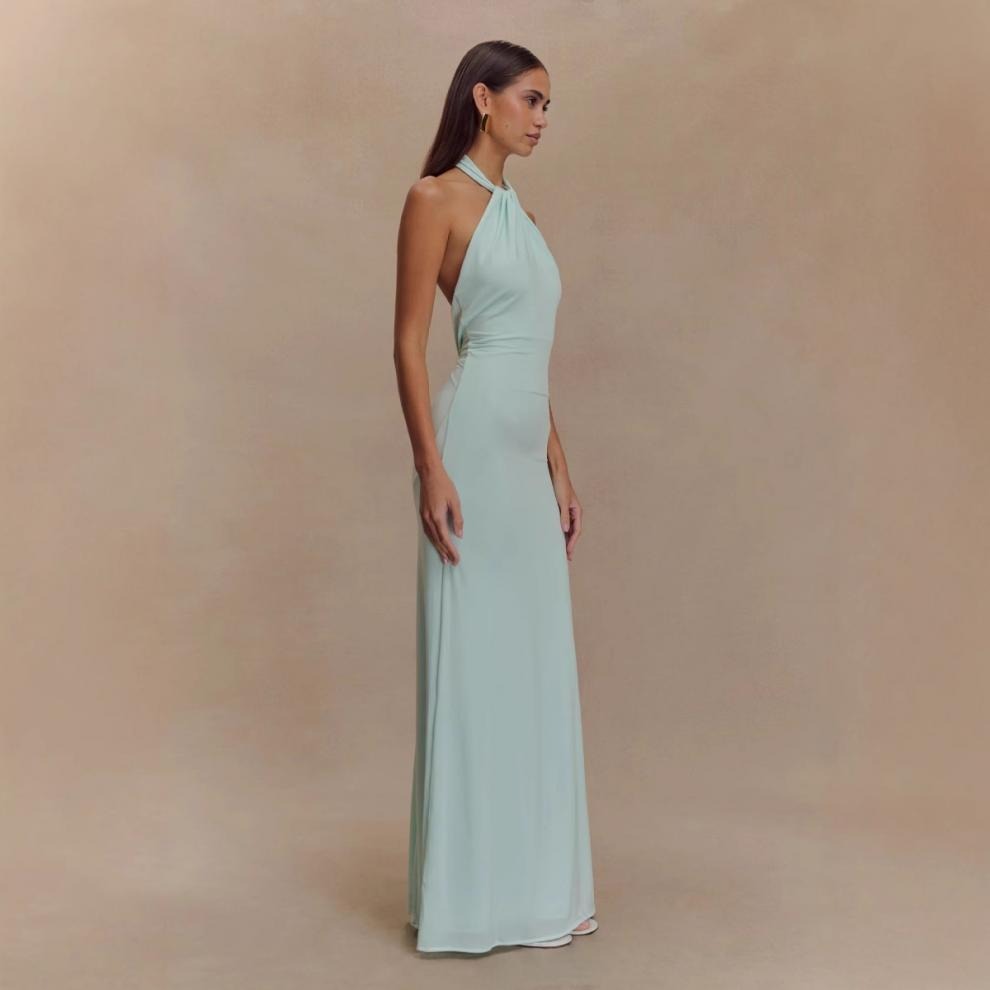 Long Dress for Women with Open Back – Fitted Halter Cut