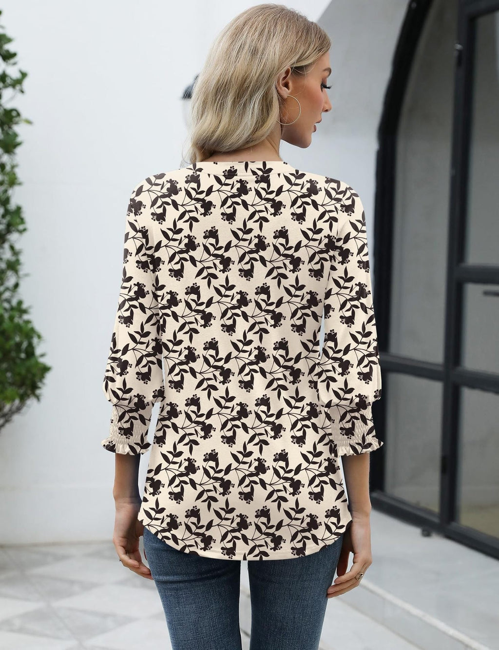 Women's Floral Print Blouse – Casual Three-Quarter Sleeves