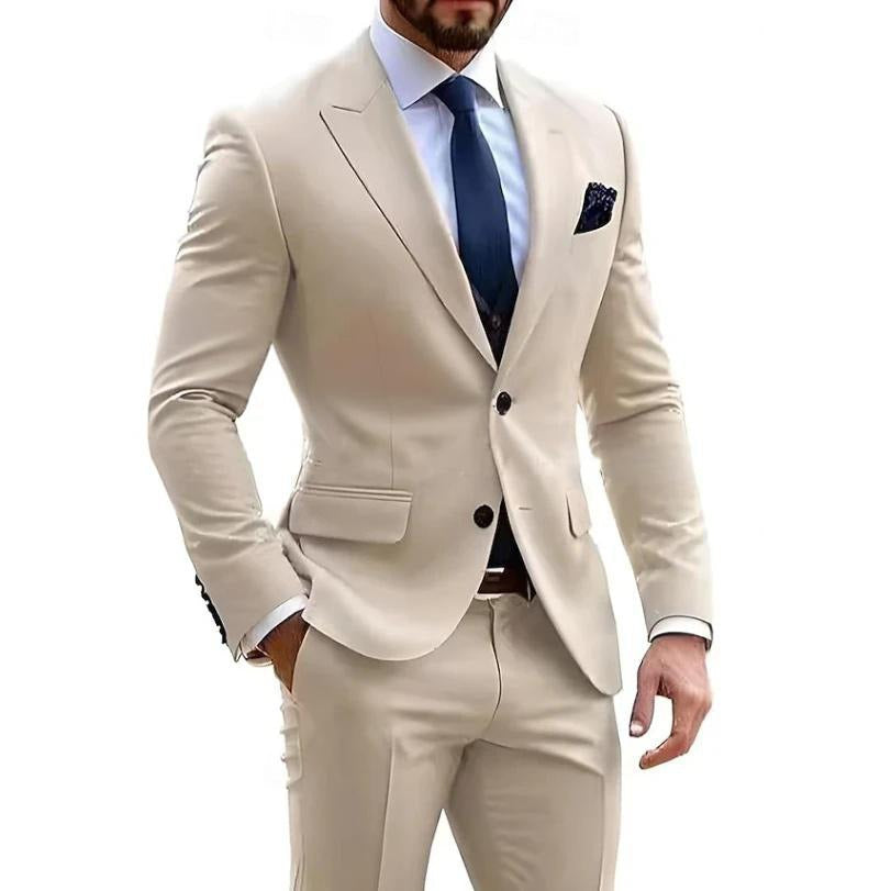 Men's Two-Piece Suit in Blended Cotton – Elegant Slim Fit