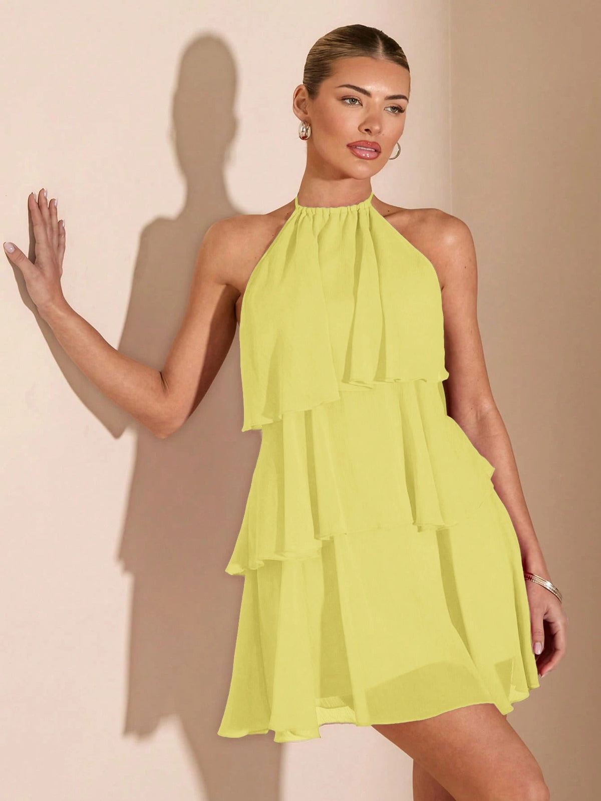 Women's Mini Dress with Laces and Ruffles – Romantic Irregular Hem