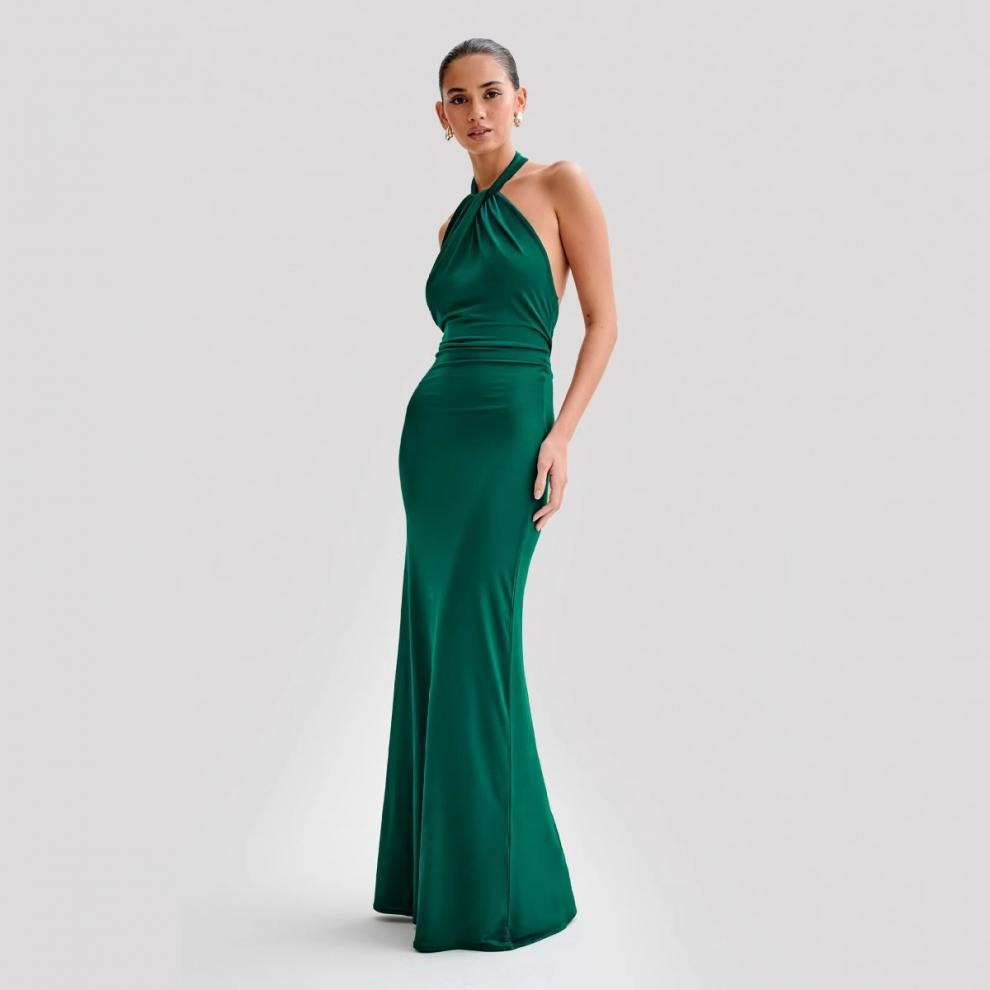 Long Dress for Women with Open Back – Fitted Halter Cut