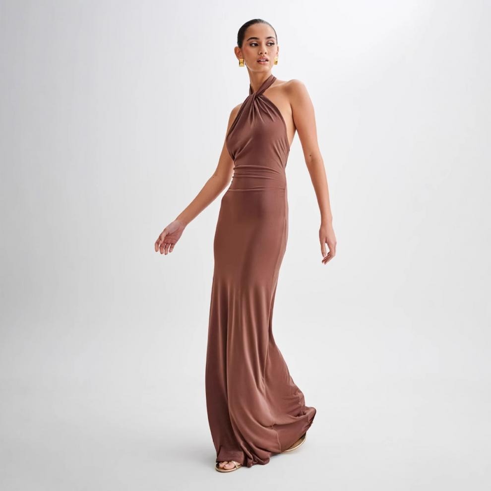 Long Dress for Women with Open Back – Fitted Halter Cut