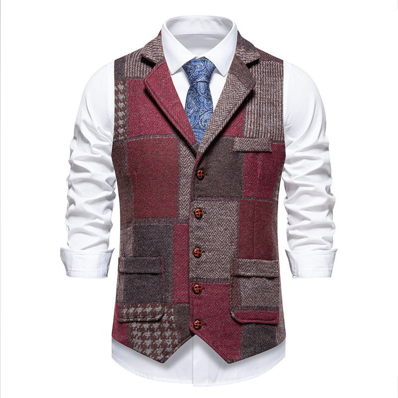 Men's Patchwork Suit Waistcoat – Tailored Structured Fit in Textured Fabric