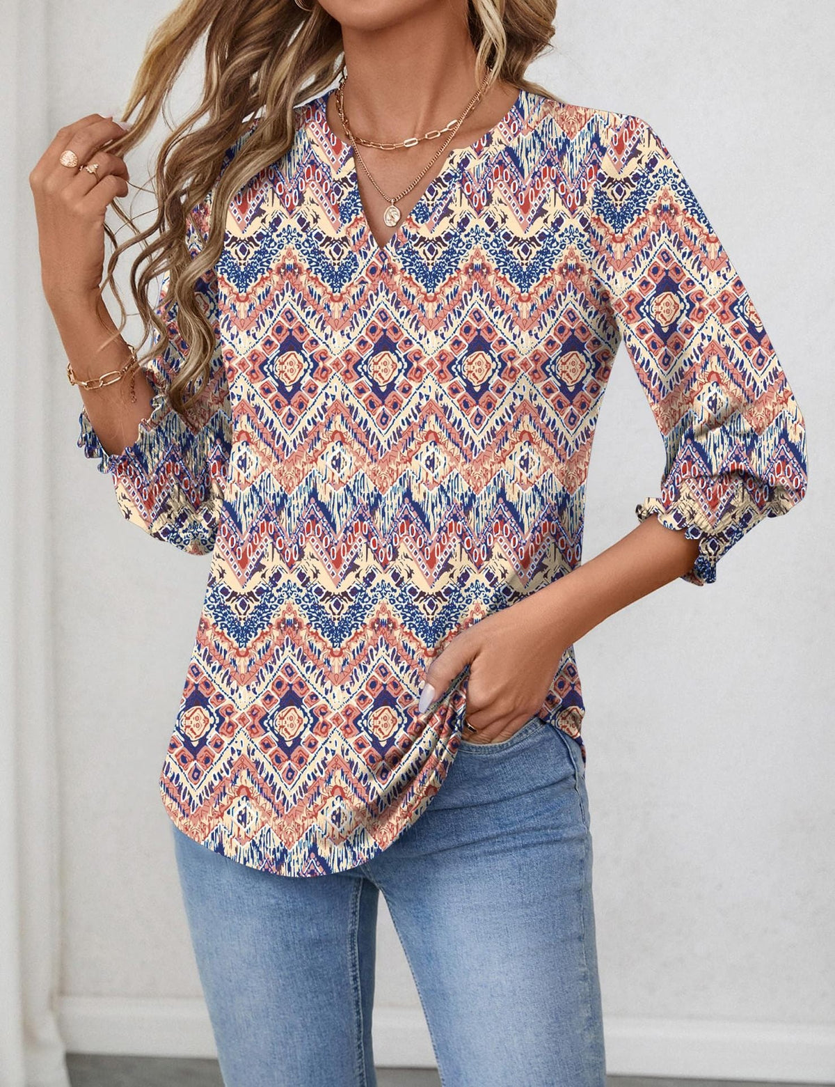 Women's Floral Print Blouse – Casual Three-Quarter Sleeves