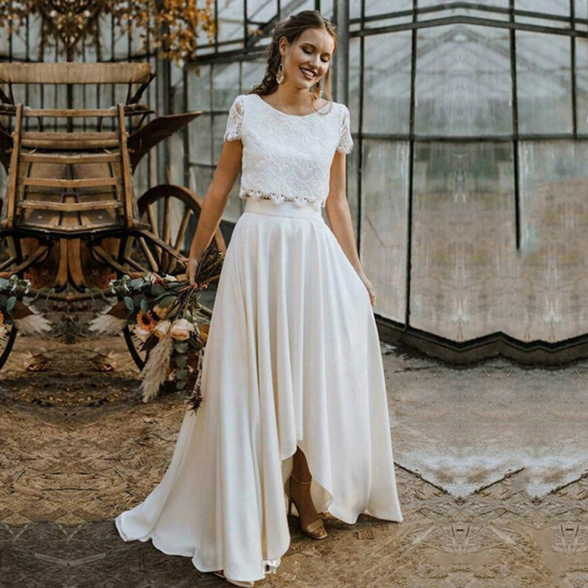Women's Chiffon Set with Lace Top and Maxi Skirt – High Waist