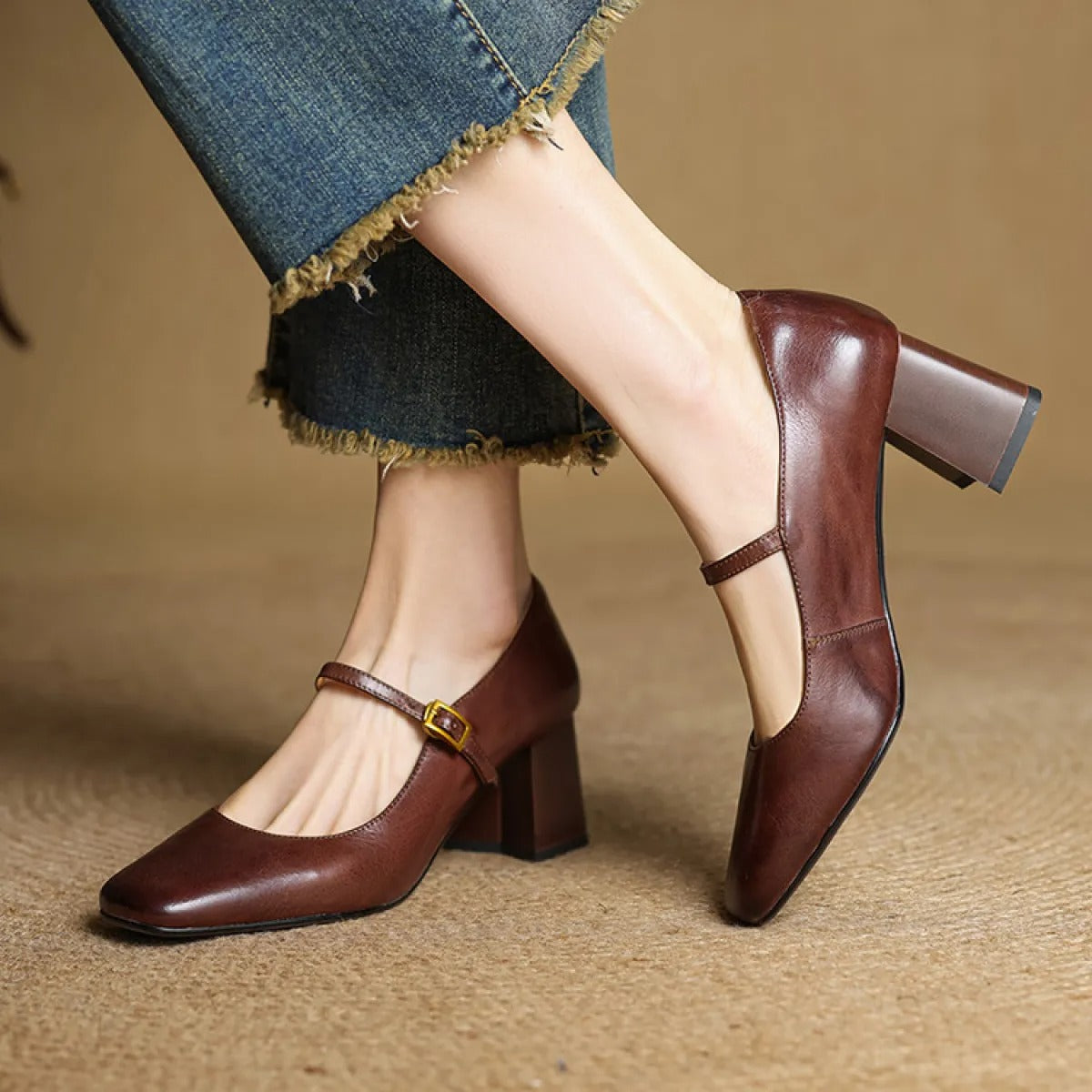 Women's Genuine Leather Pumps – Soft Upper with Block Heel