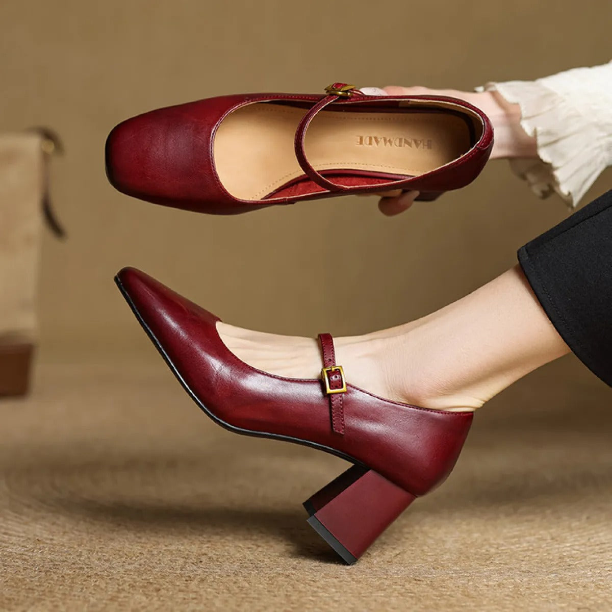 Women's Genuine Leather Pumps – Soft Upper with Block Heel