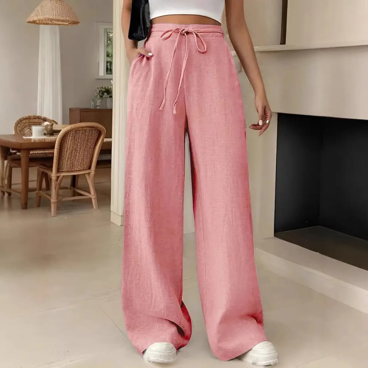 Wide-Leg Women's Pants – Relaxed Fit with Drawstring Waist and Pockets