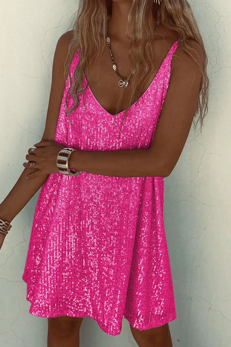 Women's Sequin Mini Dress – Plunging V-Back & Bodycon Fit