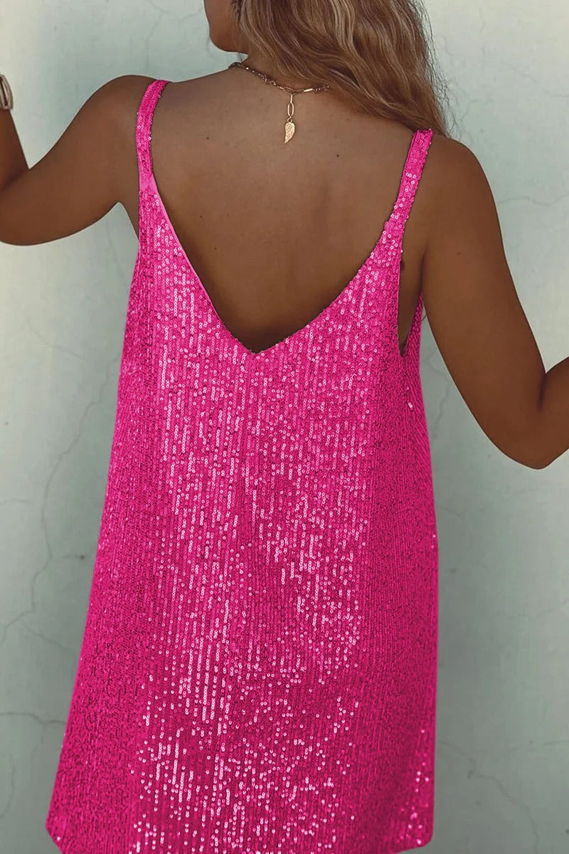 Women's Sequin Mini Dress – Plunging V-Back & Bodycon Fit
