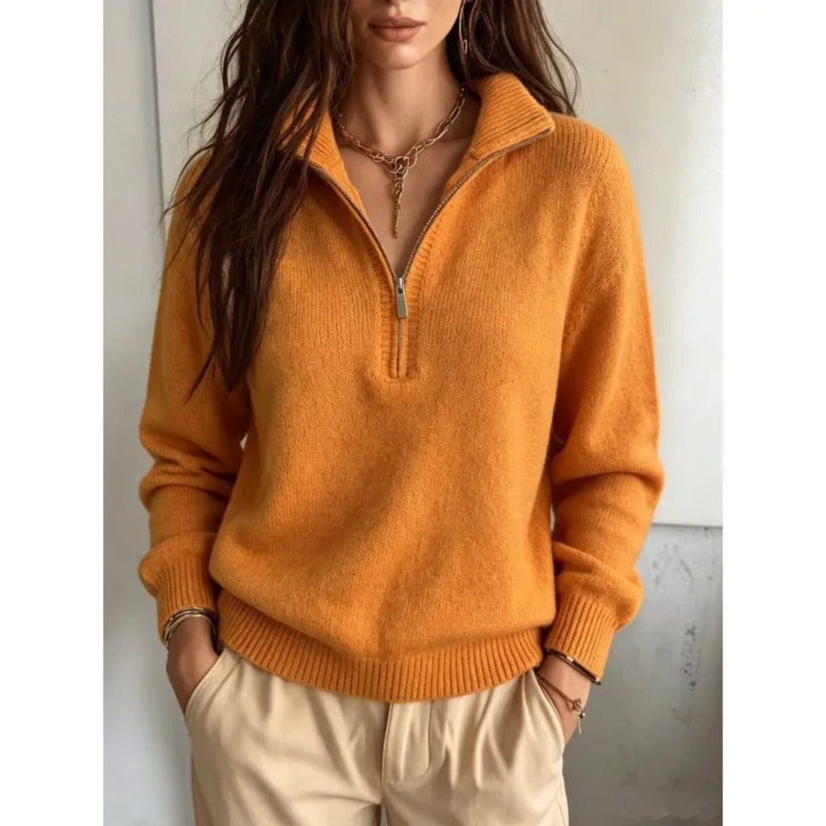 Women's Zip-Up High-Neck Sweater – Casual Knitwear Fit