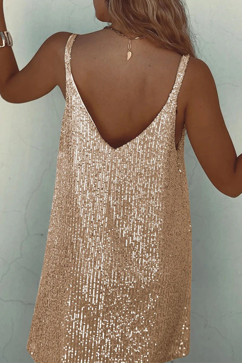 Women's Sequin Mini Dress – Plunging V-Back & Bodycon Fit