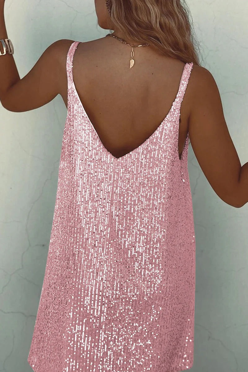 Women's Sequin Mini Dress – Plunging V-Back & Bodycon Fit