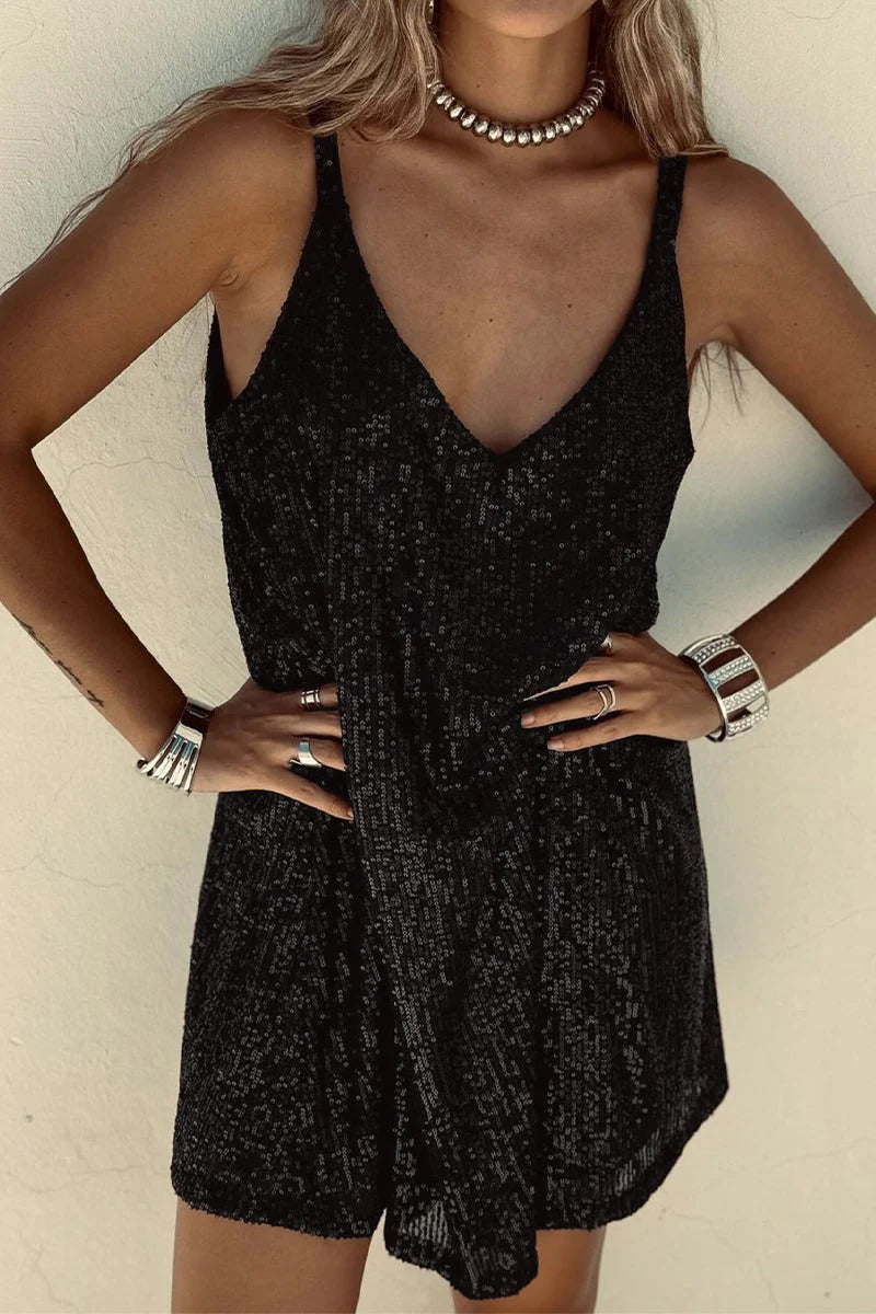 Women's Sequin Mini Dress – Plunging V-Back & Bodycon Fit
