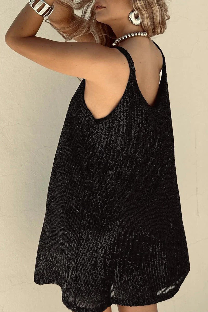 Women's Sequin Mini Dress – Plunging V-Back & Bodycon Fit