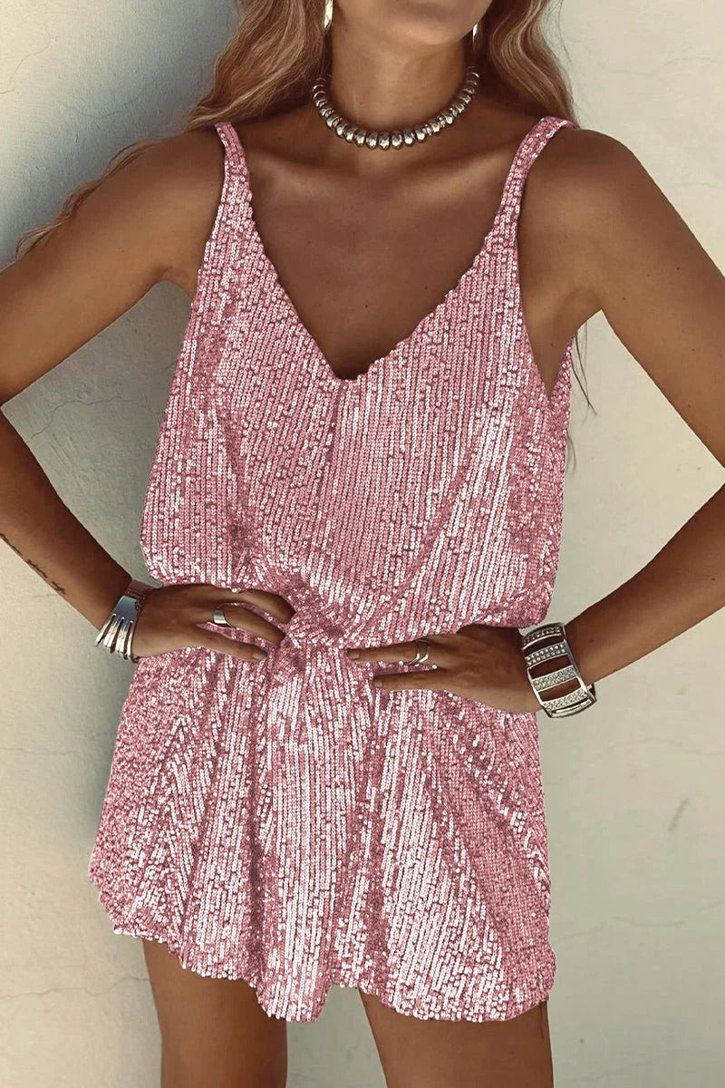 Women's Sequin Mini Dress – Plunging V-Back & Bodycon Fit