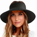 Women's Wide-Brim Straw Visor Hat – Adjustable Open Crown