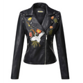 Women's Faux Leather Motorcycle Jacket – Contrast Sleeves, Fitted Cut