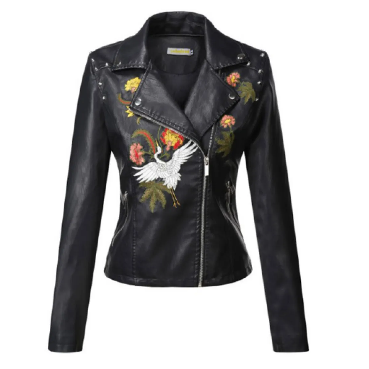 Women's Faux Leather Motorcycle Jacket – Contrast Sleeves, Fitted Cut