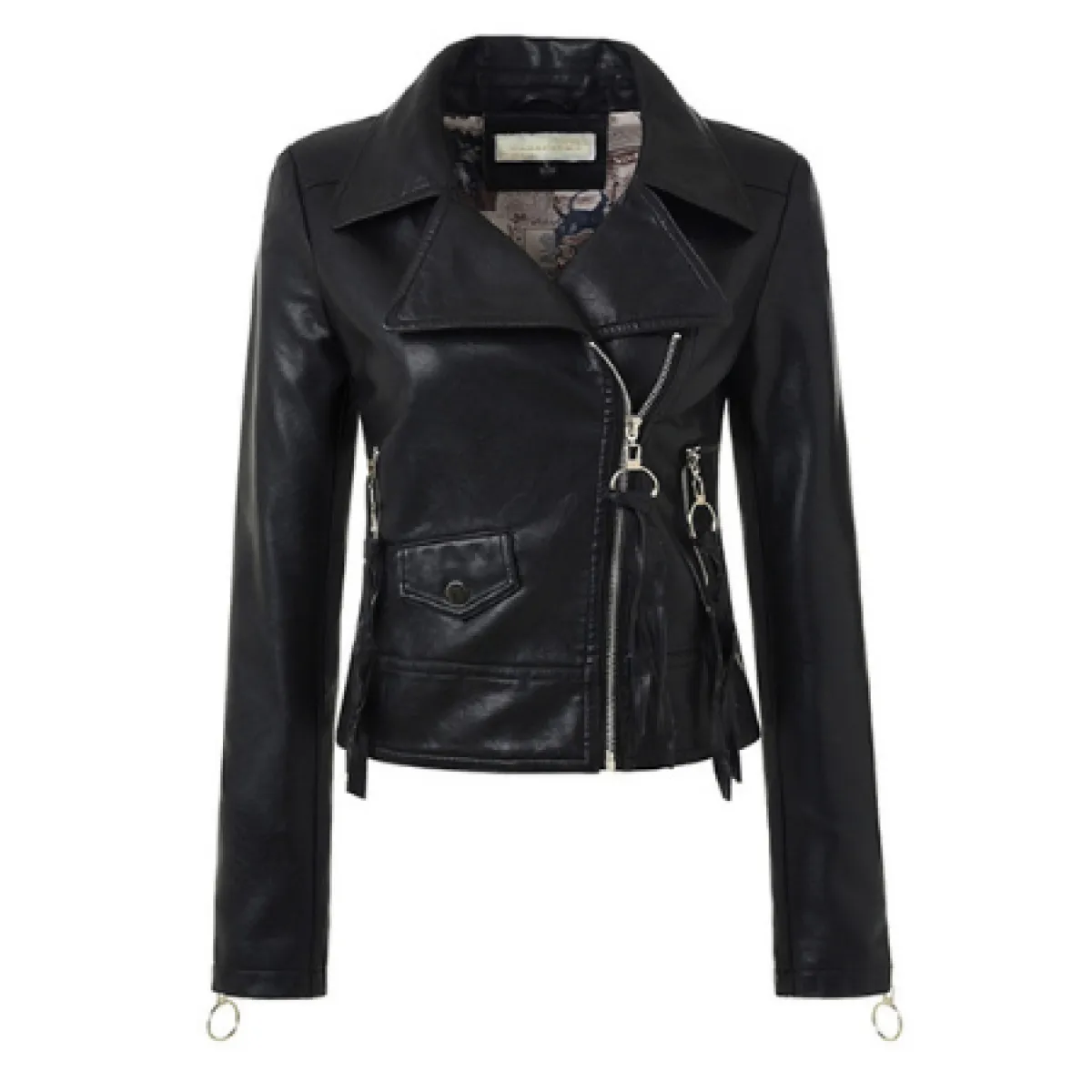 Women's Faux Leather Motorcycle Jacket – Contrast Sleeves, Fitted Cut