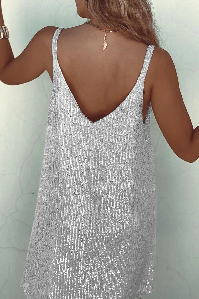 Women's Sequin Mini Dress – Plunging V-Back & Bodycon Fit