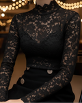 Women's Lace Blouse with High Neck – Refined Fitted Elegance with Long Sleeves