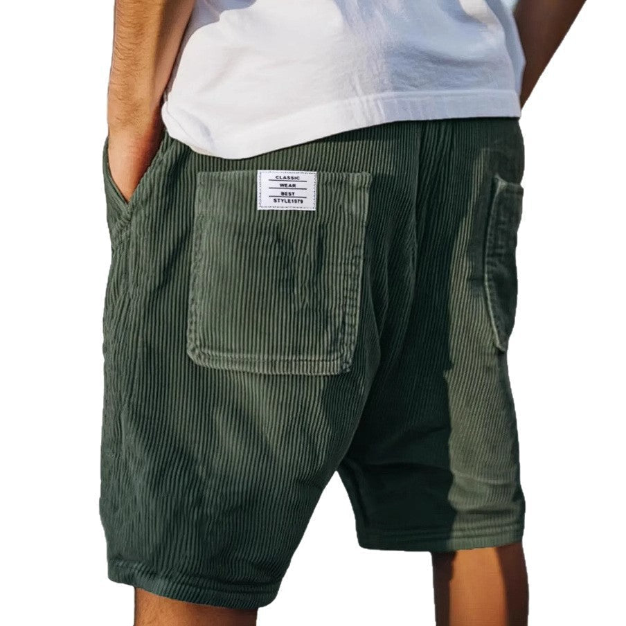 Corduroy Men's Shorts – Elastic Waist & Utility Pockets