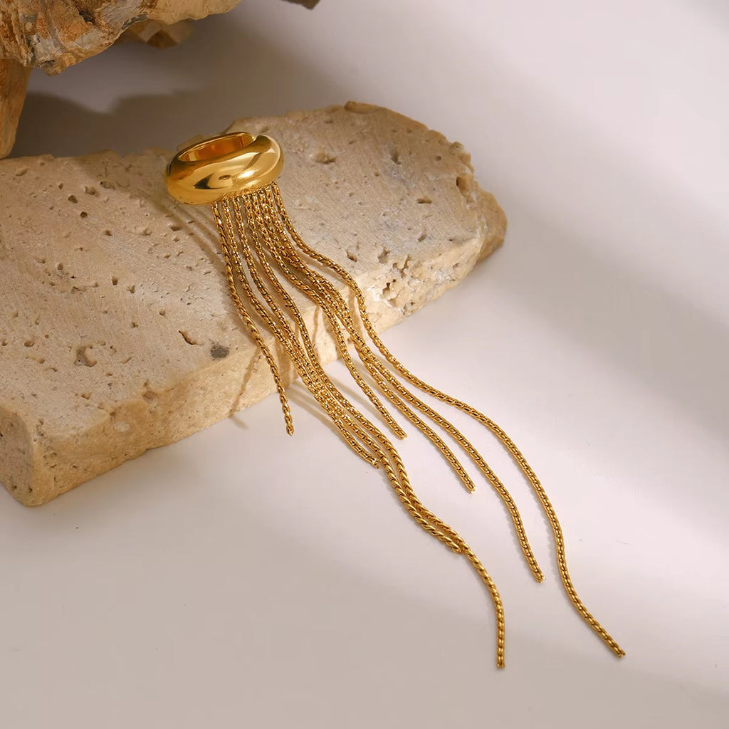 Women's stainless steel tassel ear cuff – Long statement drop