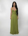 Women's Long Dress with Halter Neck – Lace-Up Corset Back & Pleated Skirt