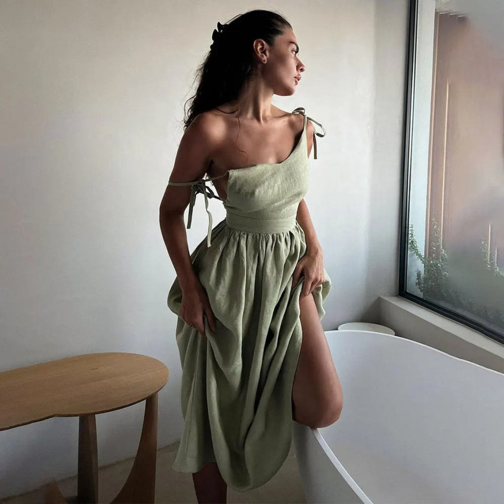 Women's Soft Maxi Dress – Sleeveless A-Line Cut with Open Back