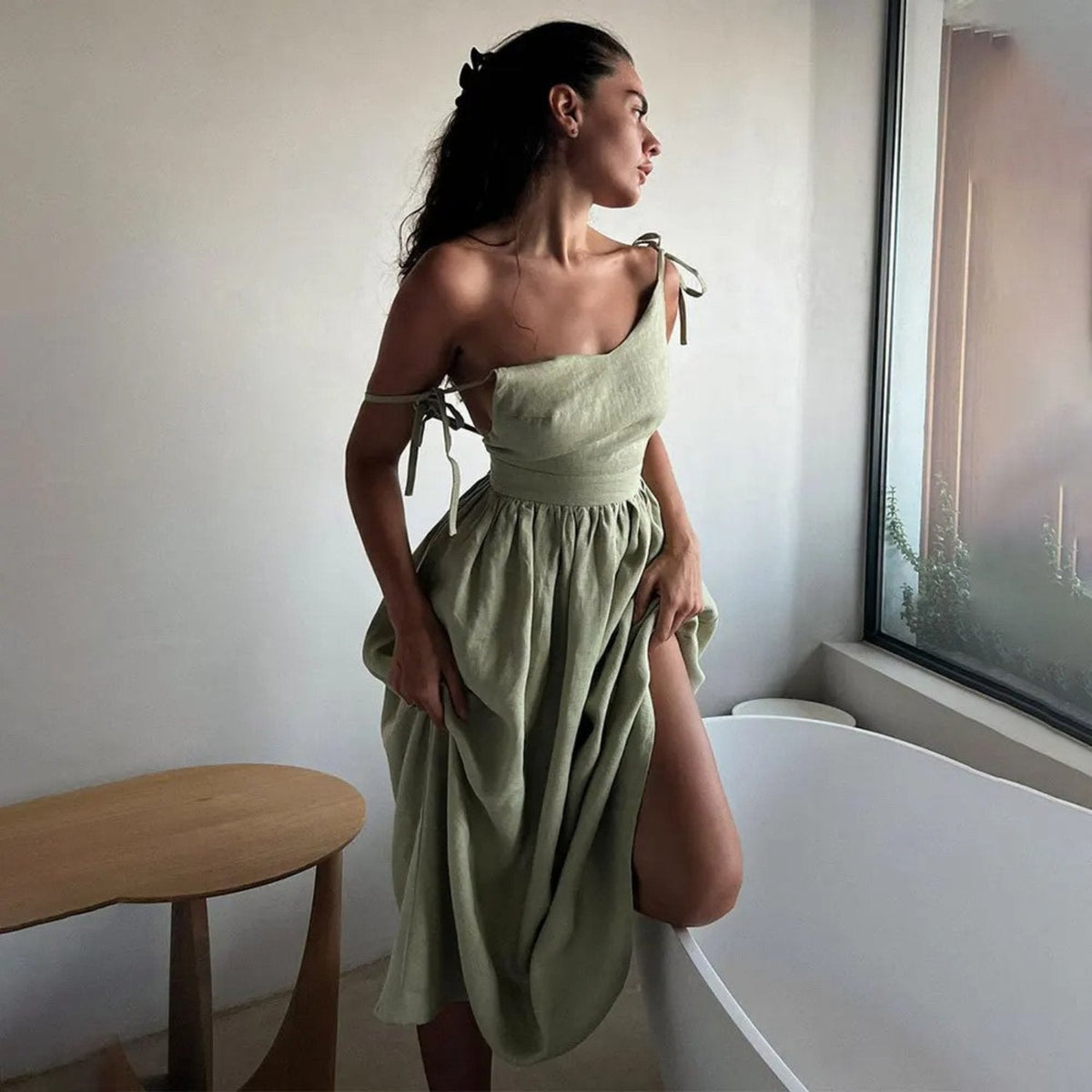 Women's Soft Maxi Dress – Sleeveless A-Line Cut with Open Back
