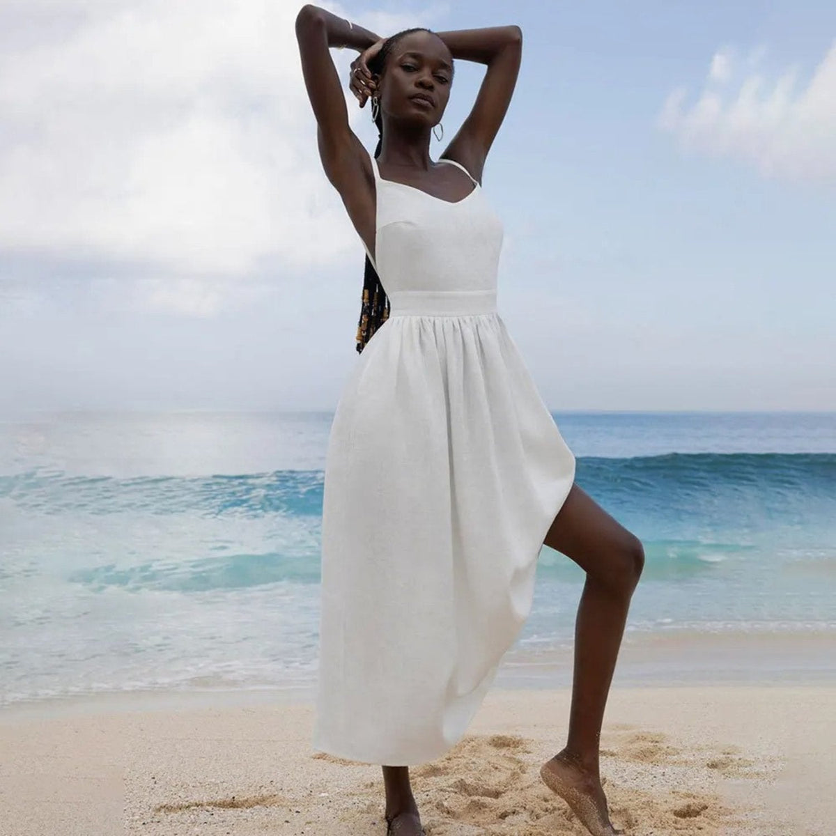 Women's Soft Maxi Dress – Sleeveless A-Line Cut with Open Back