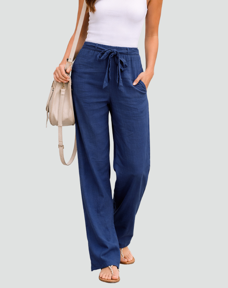 Women's Wide-Leg Pants – Elastic Waist with Drawstring, Casual Fit