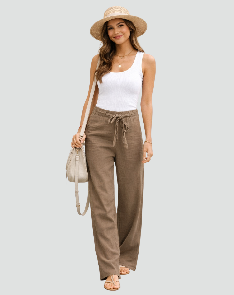 Women's Wide-Leg Pants – Elastic Waist with Drawstring, Casual Fit
