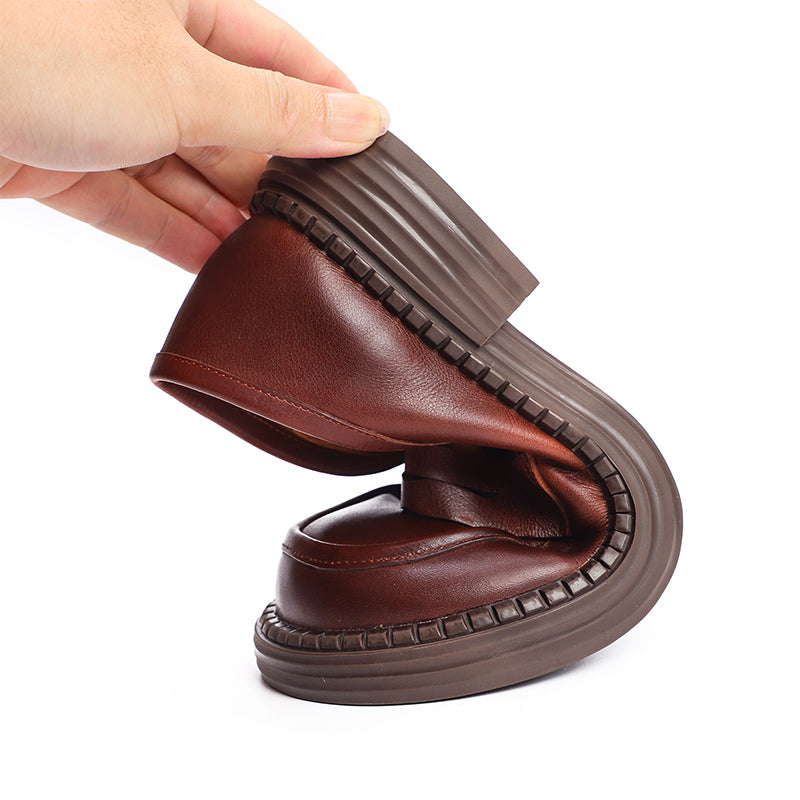 Women's Orthopaedic Leather Loafers – Round Toe, Mid Heel, Easy Slip-On