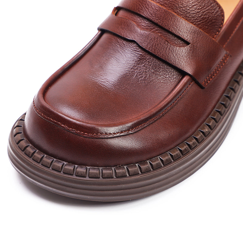 Women's Orthopaedic Leather Loafers – Round Toe, Mid Heel, Easy Slip-On