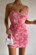 Women's Floral Bustier Mini Dress – Appliqué Texture, Bodycon Fit