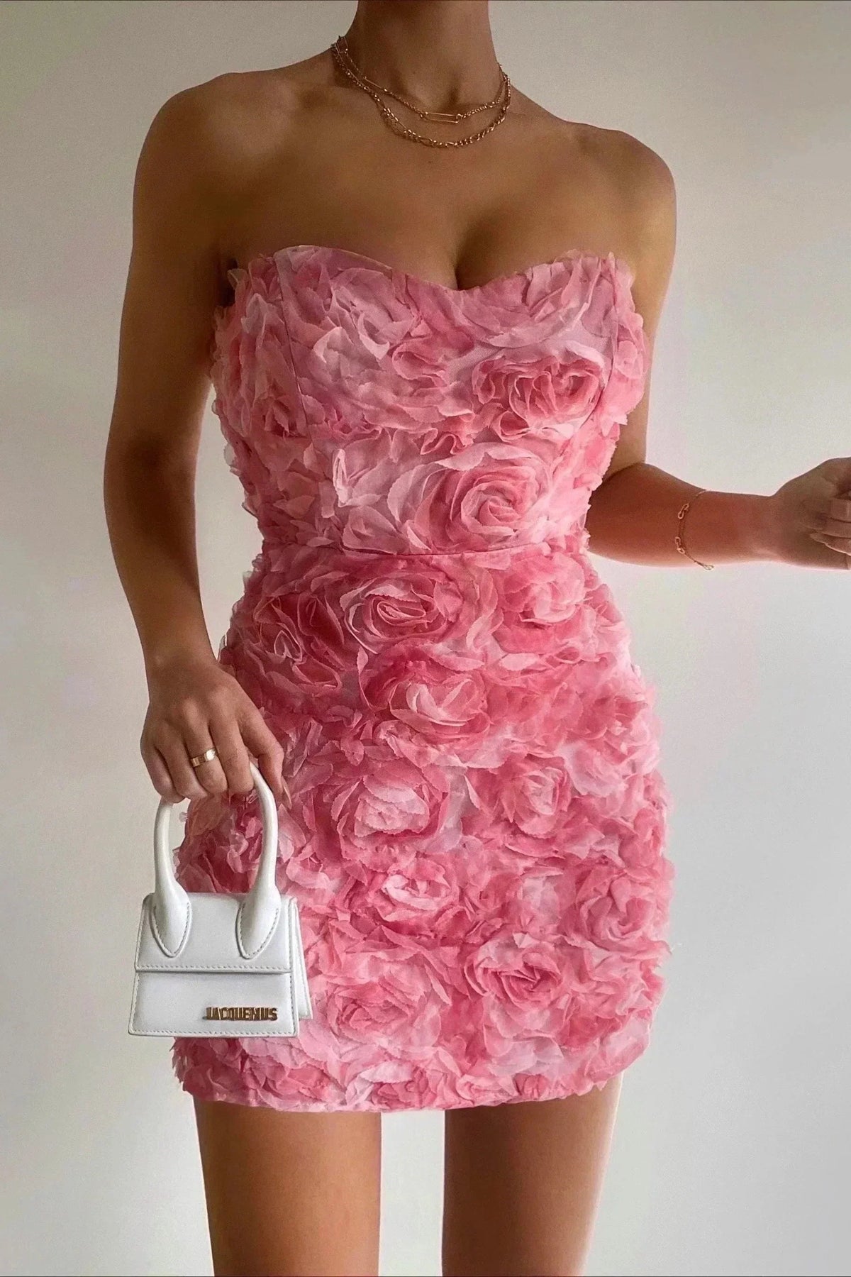 Women's Floral Bustier Mini Dress – Appliqué Texture, Bodycon Fit