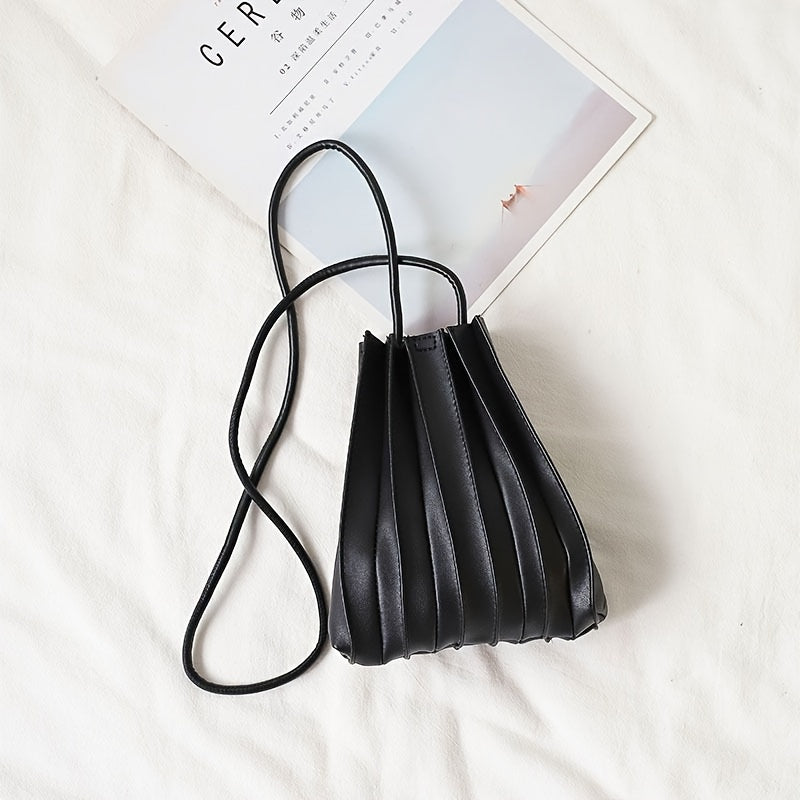 Women's mini pleated leather crossbody bag – Compact structured design