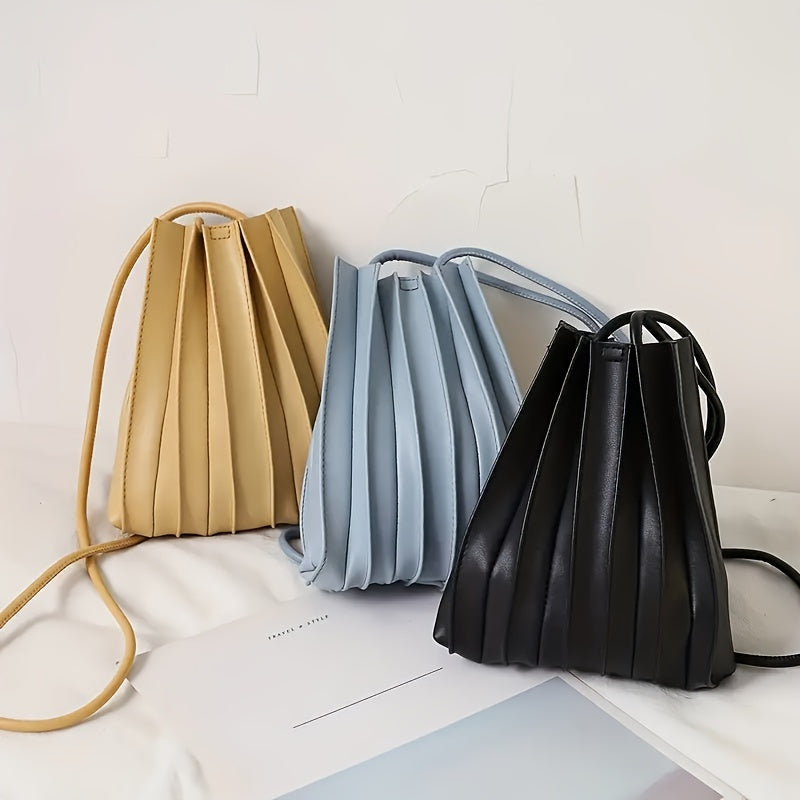 Women's mini pleated leather crossbody bag – Compact structured design