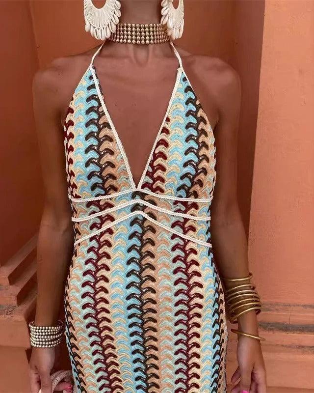 Women's Bohemian Lightweight Maxi Dress – Open-Back Backless Style