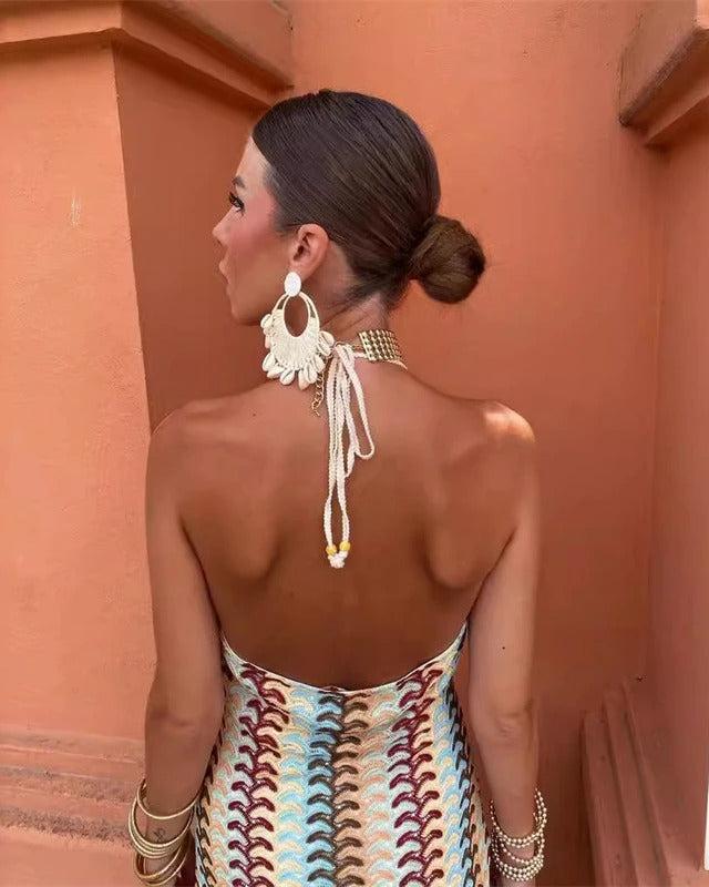 Women's Bohemian Lightweight Maxi Dress – Open-Back Backless Style