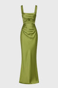 Women's Long Mermaid Dress – Fluid Satin Fabric with Draped Effect